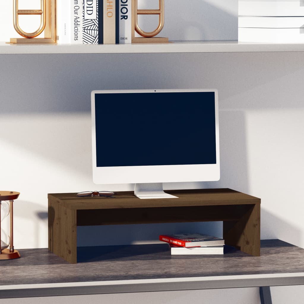 vidaXL Monitorstandaard 50x27x15 cm massief grenenhout wasbruin