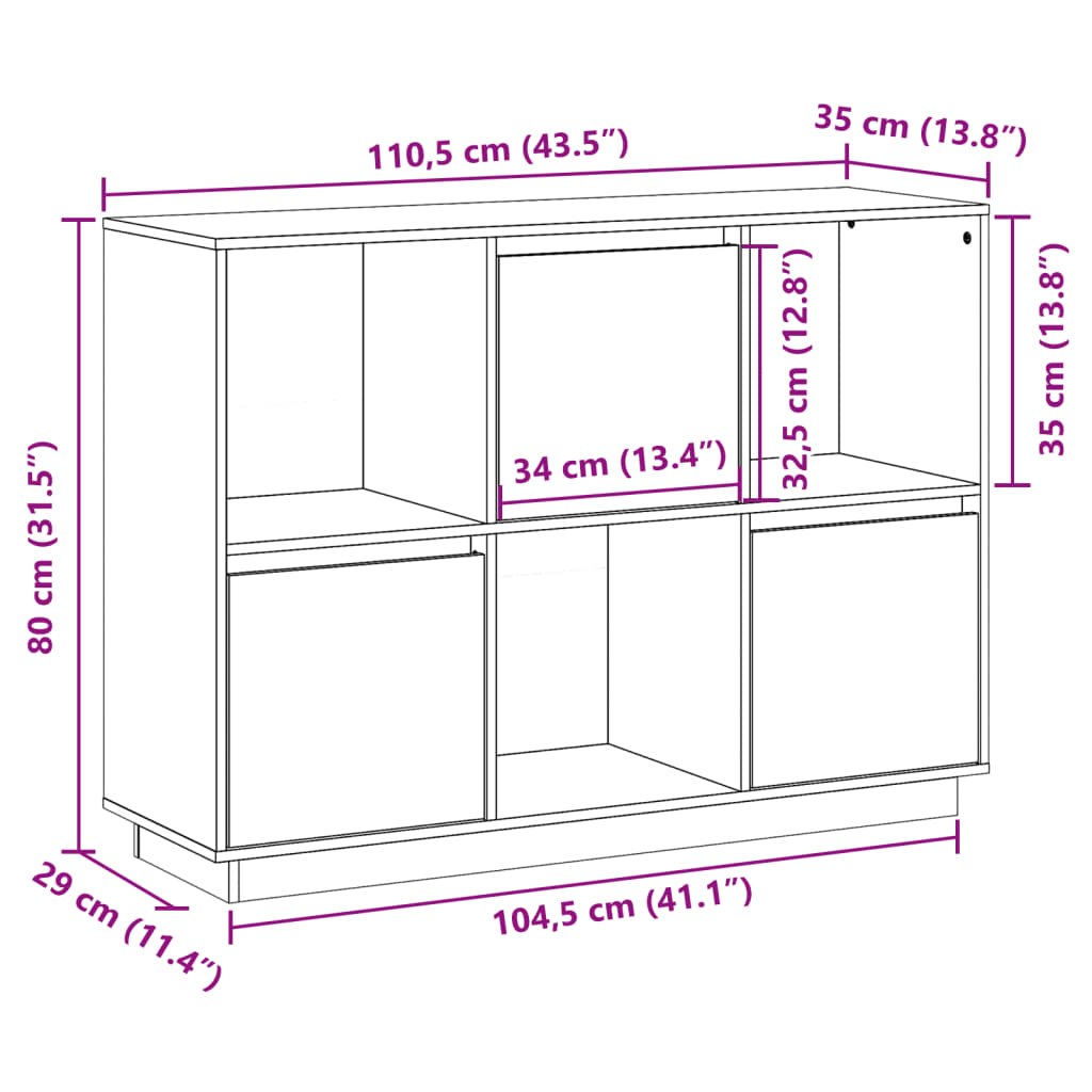 vidaXL Dressoir 110,5x35x80 cm massief grenenhout - Aashly