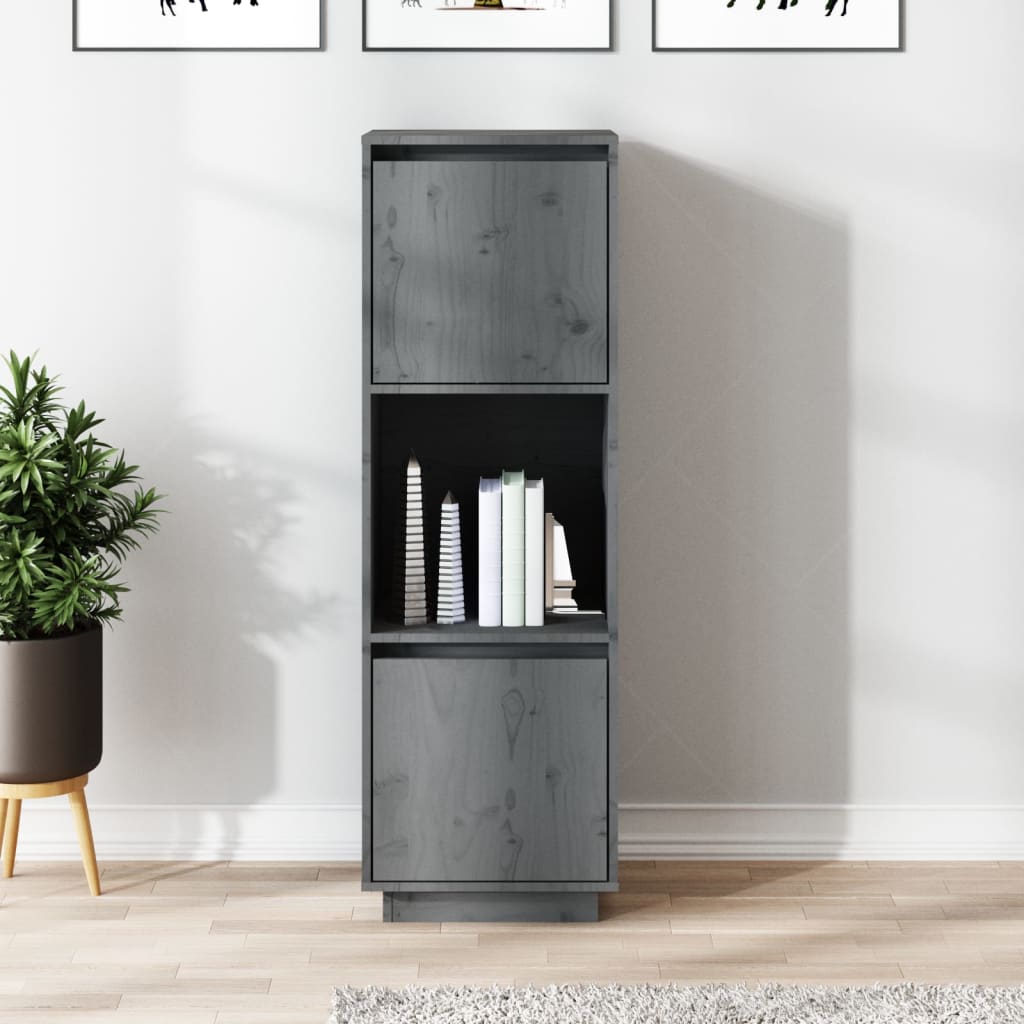 vidaXL Hoge kast 38x35x117 cm massief grenenhout zwart - Aashly