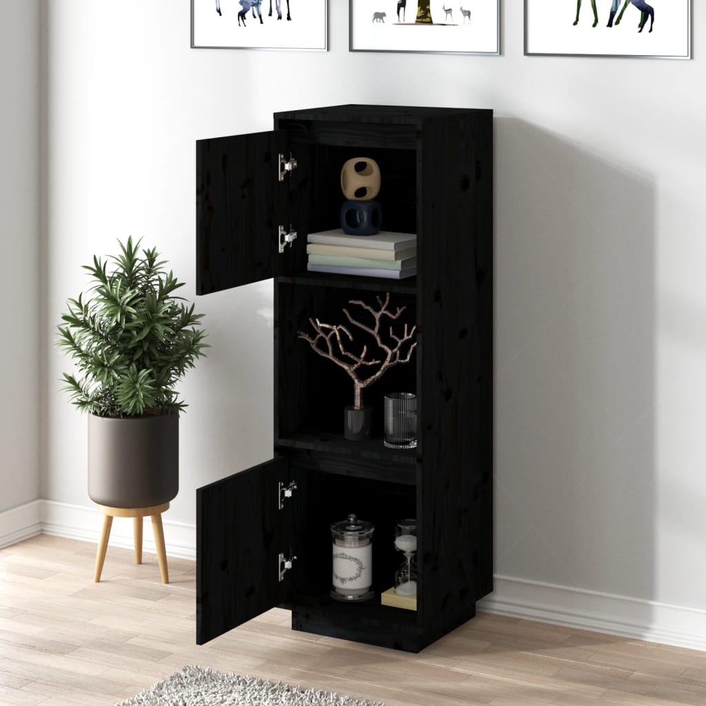 vidaXL Hoge kast 38x35x117 cm massief grenenhout zwart - Aashly