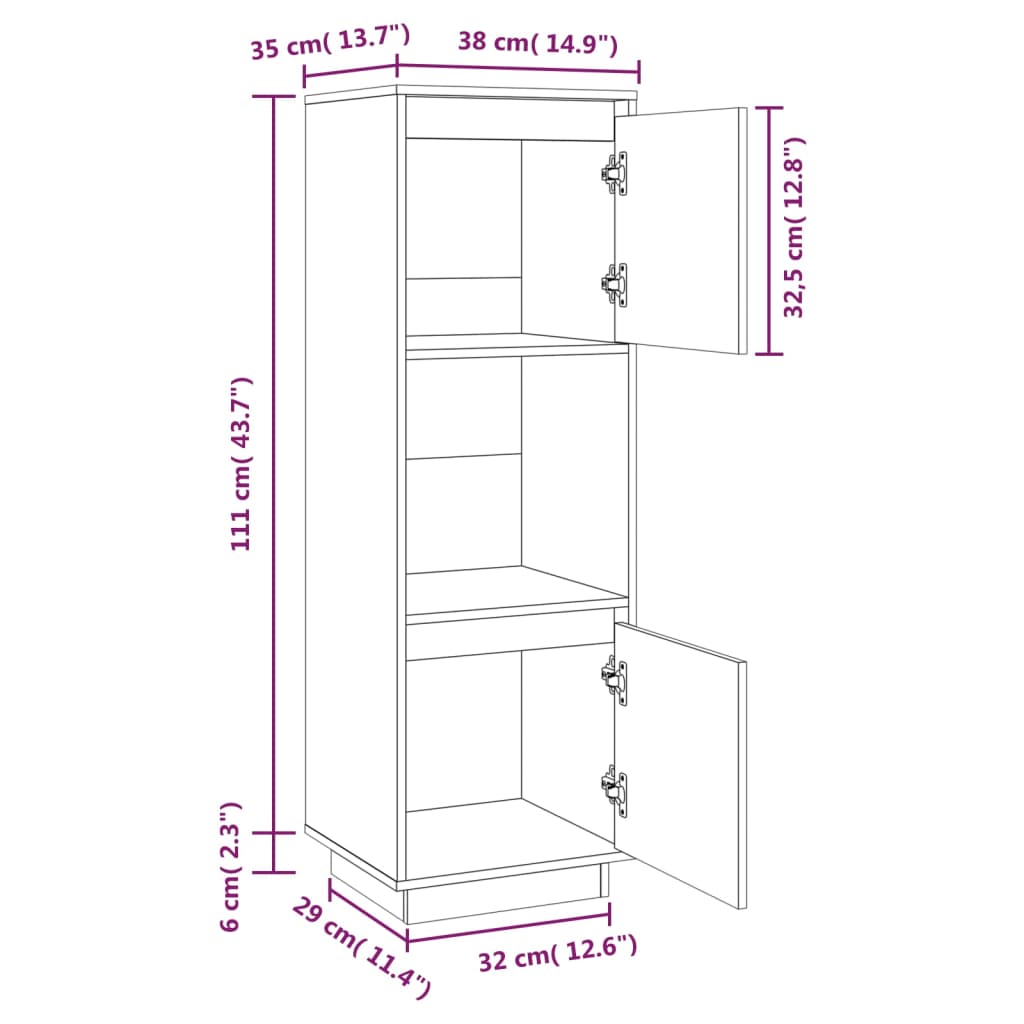 vidaXL Hoge kast 38x35x117 cm massief grenenhout zwart - Aashly