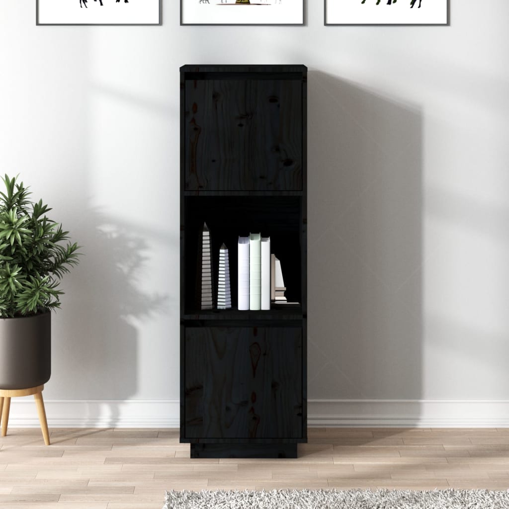 vidaXL Hoge kast 38x35x117 cm massief grenenhout zwart - Aashly