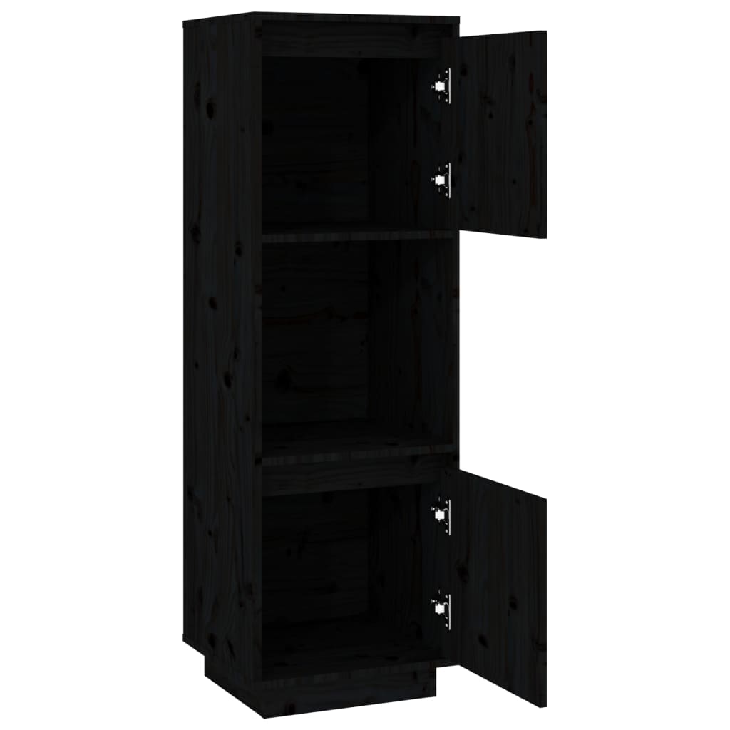 vidaXL Hoge kast 38x35x117 cm massief grenenhout zwart - Aashly