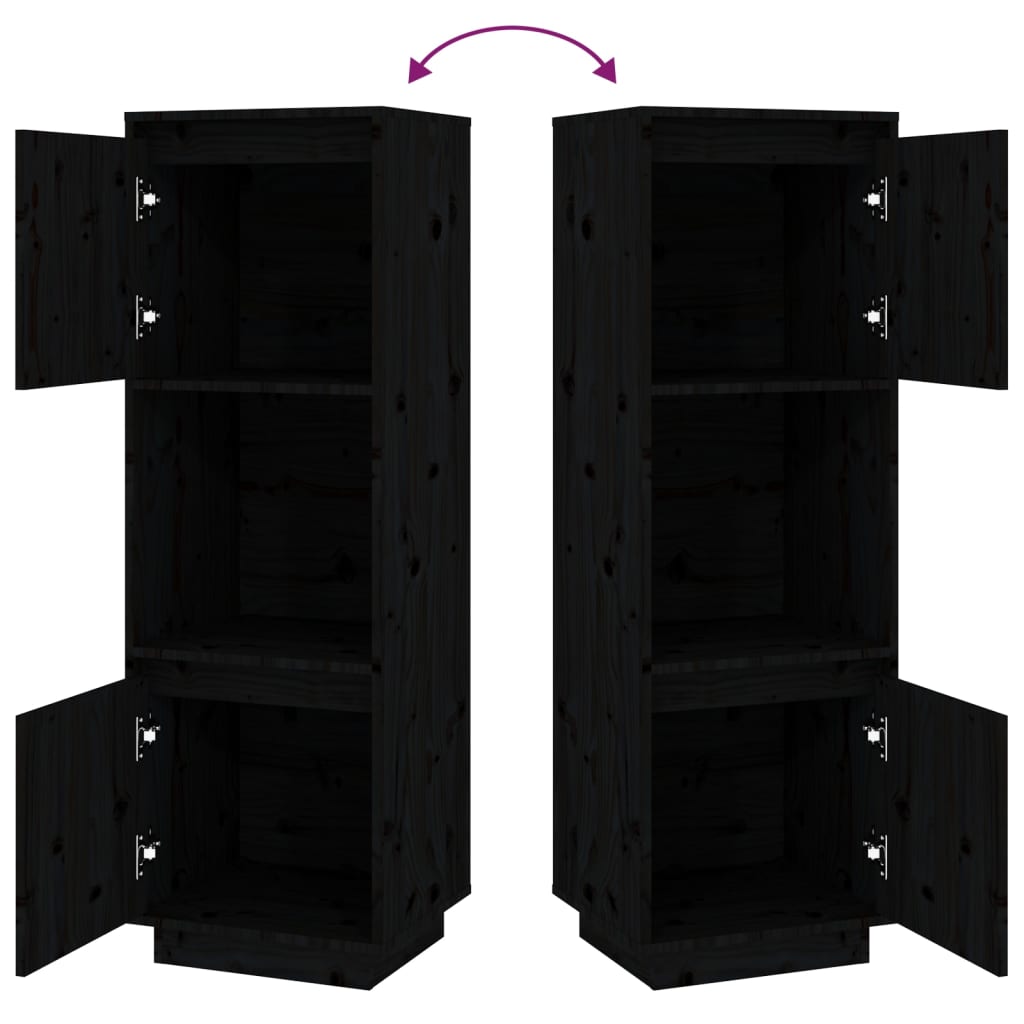 vidaXL Hoge kast 38x35x117 cm massief grenenhout zwart - Aashly