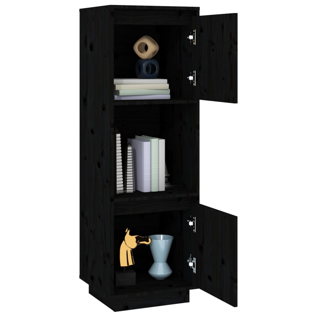 vidaXL Hoge kast 38x35x117 cm massief grenenhout zwart - Aashly