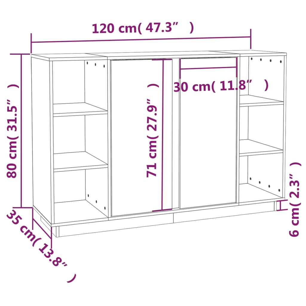 vidaXL Dressoir 120x35x80 cm massief grenenhout - Aashly