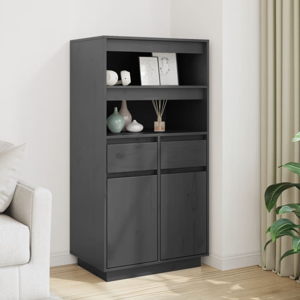 vidaXL Hoge kast 60x40x116,5 cm massief grenenhout grijs - Aashly
