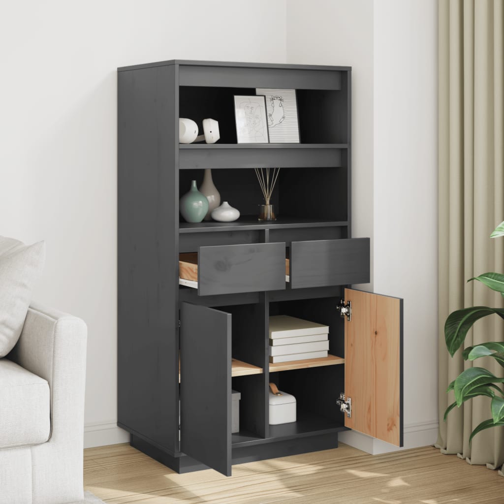vidaXL Hoge kast 60x40x116,5 cm massief grenenhout grijs - Aashly