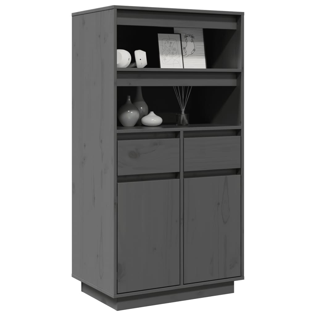 vidaXL Hoge kast 60x40x116,5 cm massief grenenhout grijs - Aashly