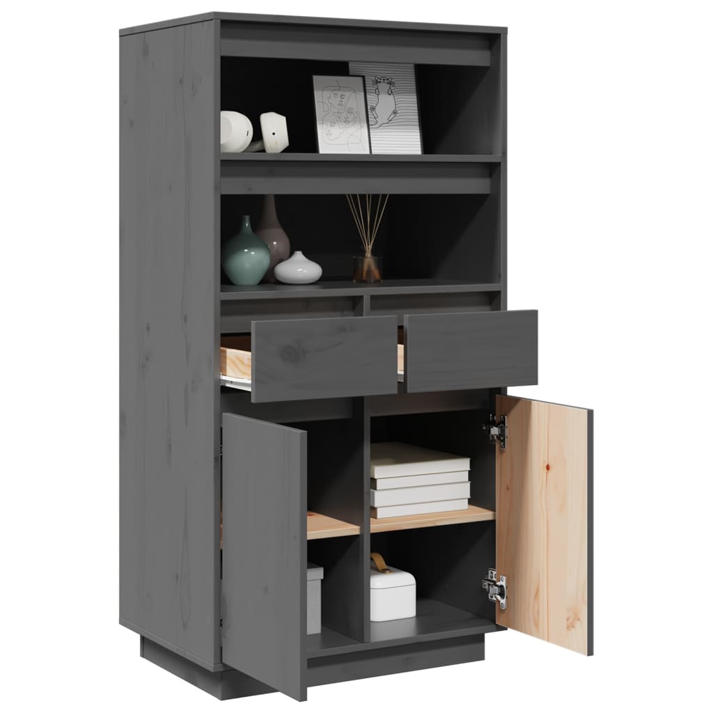 vidaXL Hoge kast 60x40x116,5 cm massief grenenhout grijs - Aashly