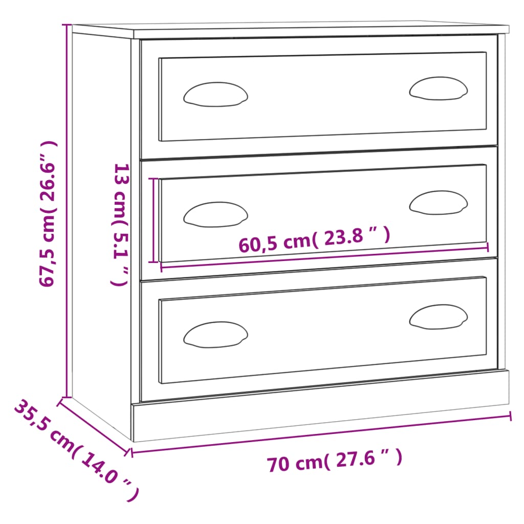 vidaXL Dressoir 70x35,5x67,5 cm bewerkt hout betongrijs - Aashly