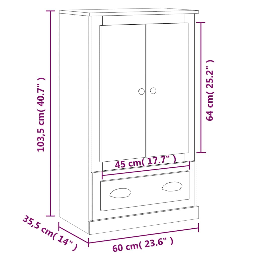 vidaXL Hoge kast 60x35,5x103,5 cm bewerkt hout wit - Aashly