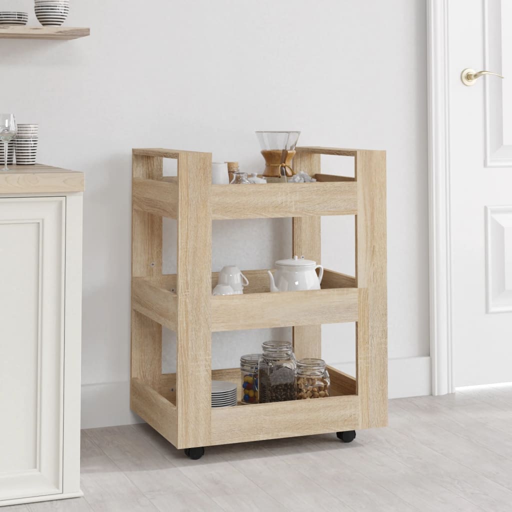 vidaXL Keukentrolley 60x45x80cm bewerkt hout grijs sonoma eikenkleurig - Aashly