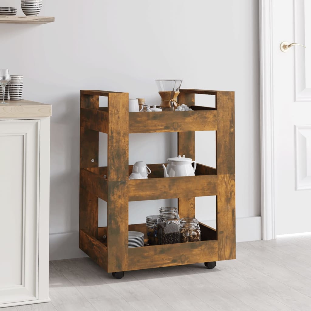 vidaXL Keukentrolley 60x45x80cm bewerkt hout grijs sonoma eikenkleurig - Aashly