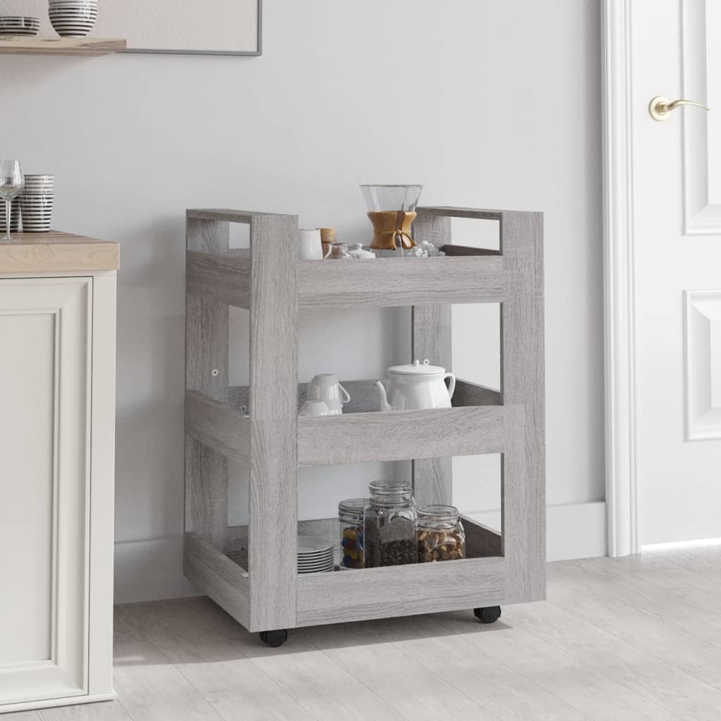 vidaXL Keukentrolley 60x45x80cm bewerkt hout grijs sonoma eikenkleurig - Aashly