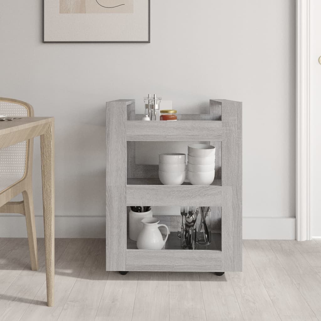 vidaXL Keukentrolley 60x45x80cm bewerkt hout grijs sonoma eikenkleurig - Aashly