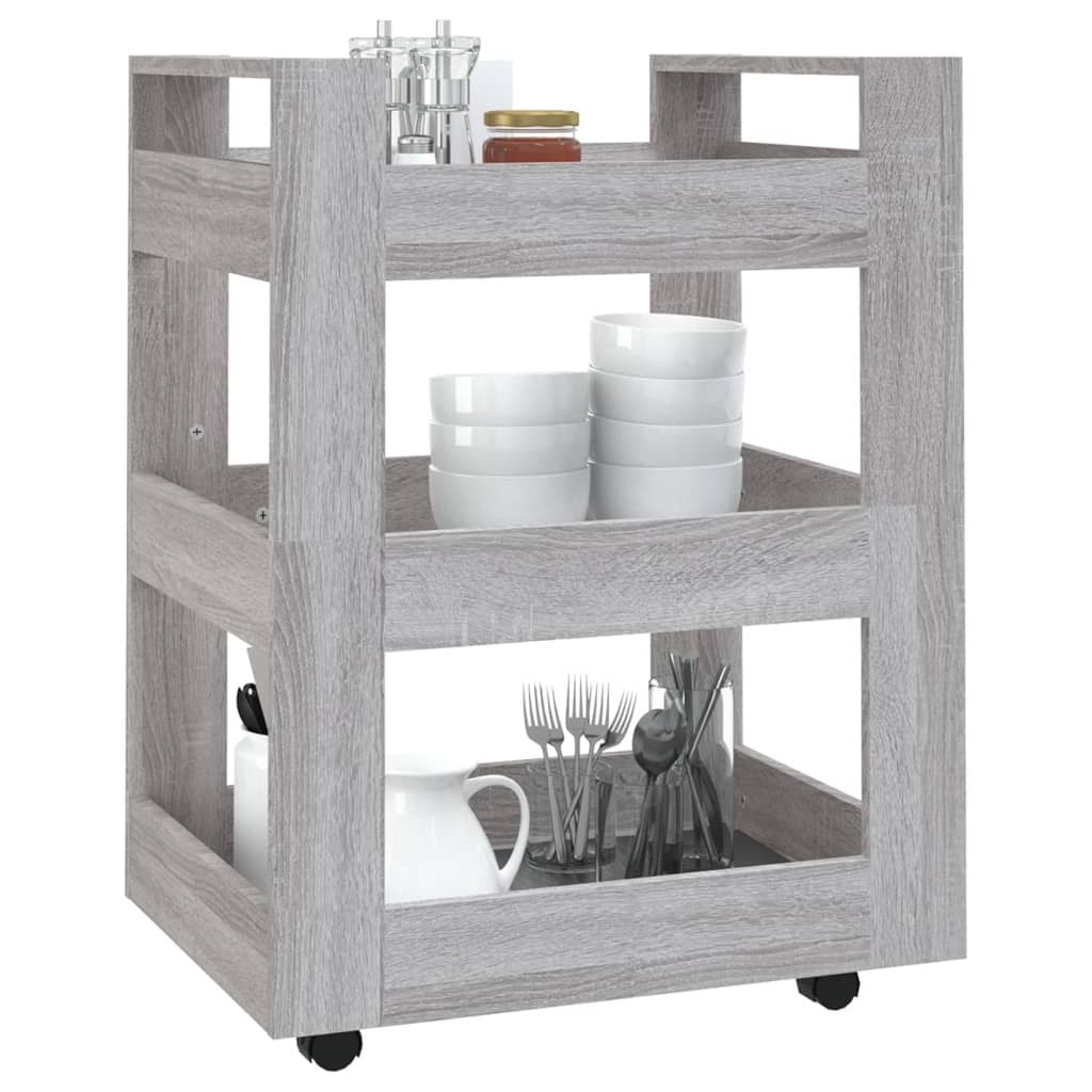vidaXL Keukentrolley 60x45x80cm bewerkt hout grijs sonoma eikenkleurig - Aashly
