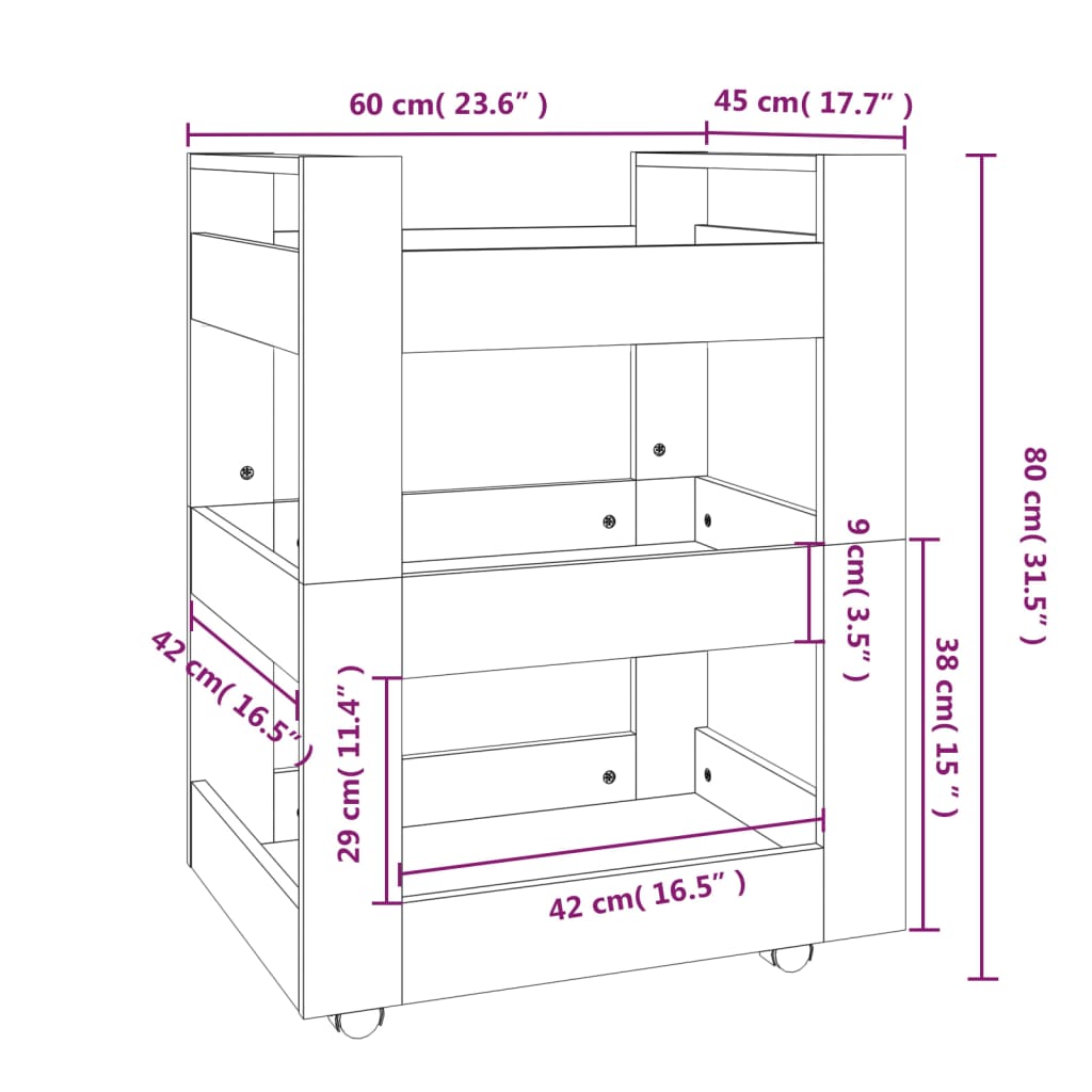 vidaXL Keukentrolley 60x45x80cm bewerkt hout grijs sonoma eikenkleurig - Aashly
