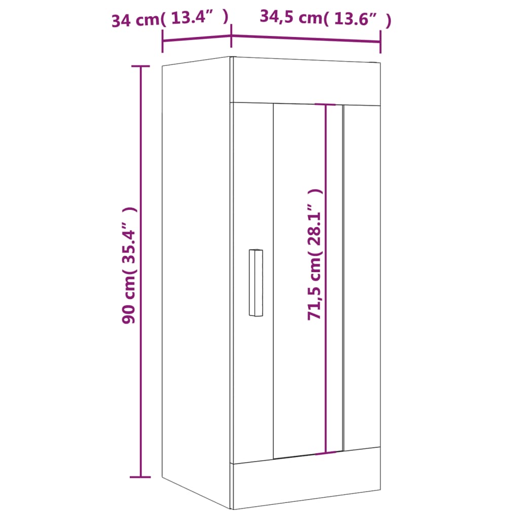 vidaXL Wandkast 34,5x34x90 cm grijs sonoma eikenkleurig - Aashly