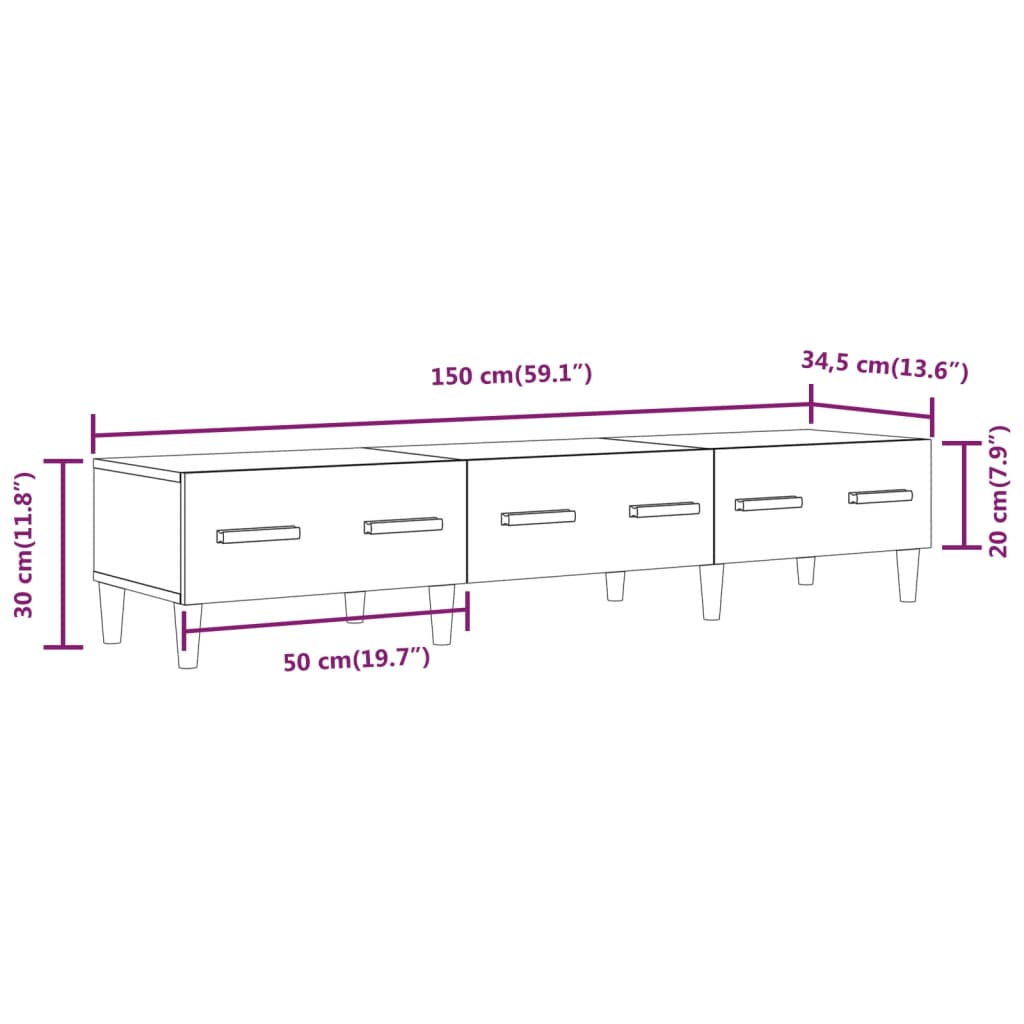 vidaXL Tv-meubel 150x34,5x30 cm bewerkt hout bruin eikenkleur - Aashly