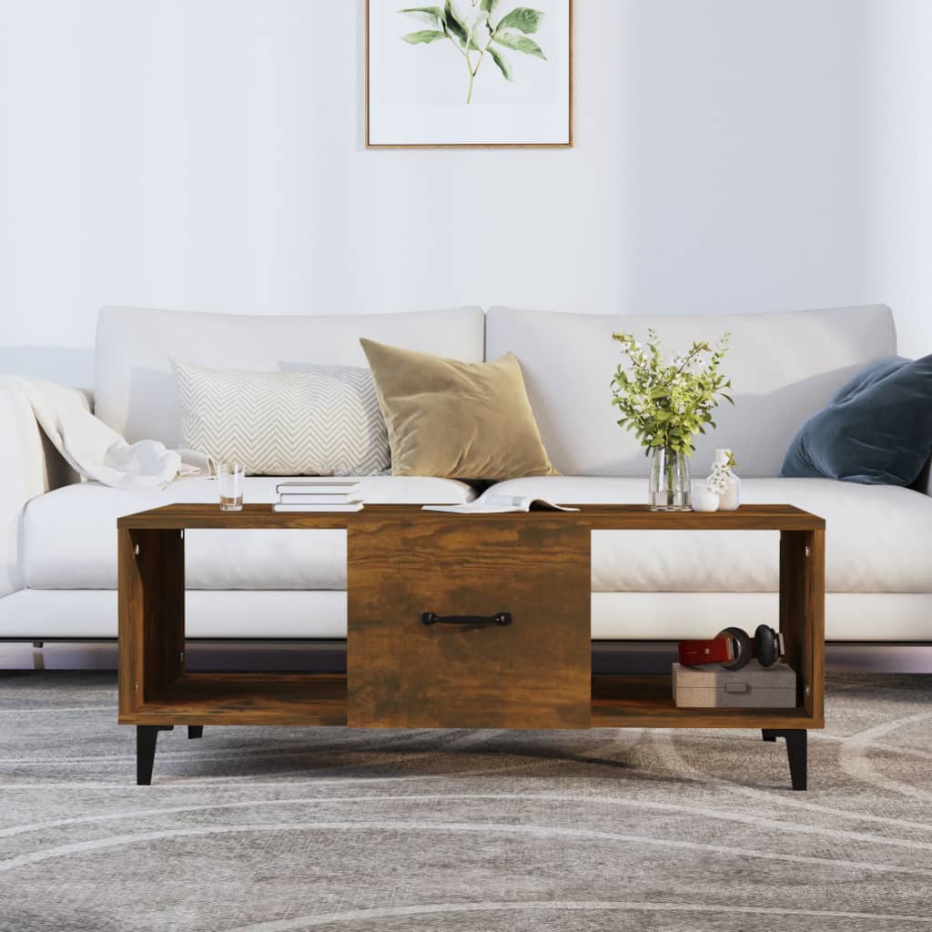 vidaXL Salontafel 102x50x40 cm bewerkt hout gerookt eikenkleurig - Aashly