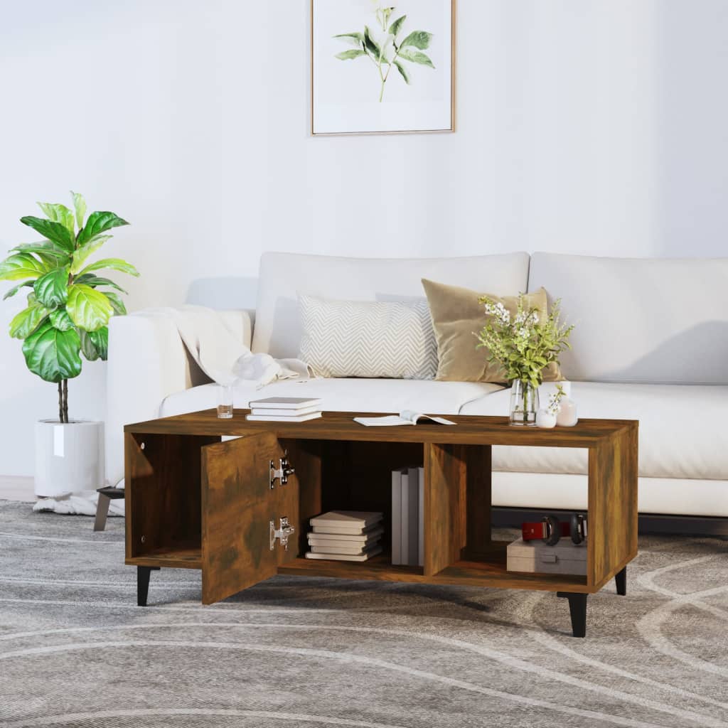 vidaXL Salontafel 102x50x40 cm bewerkt hout gerookt eikenkleurig - Aashly