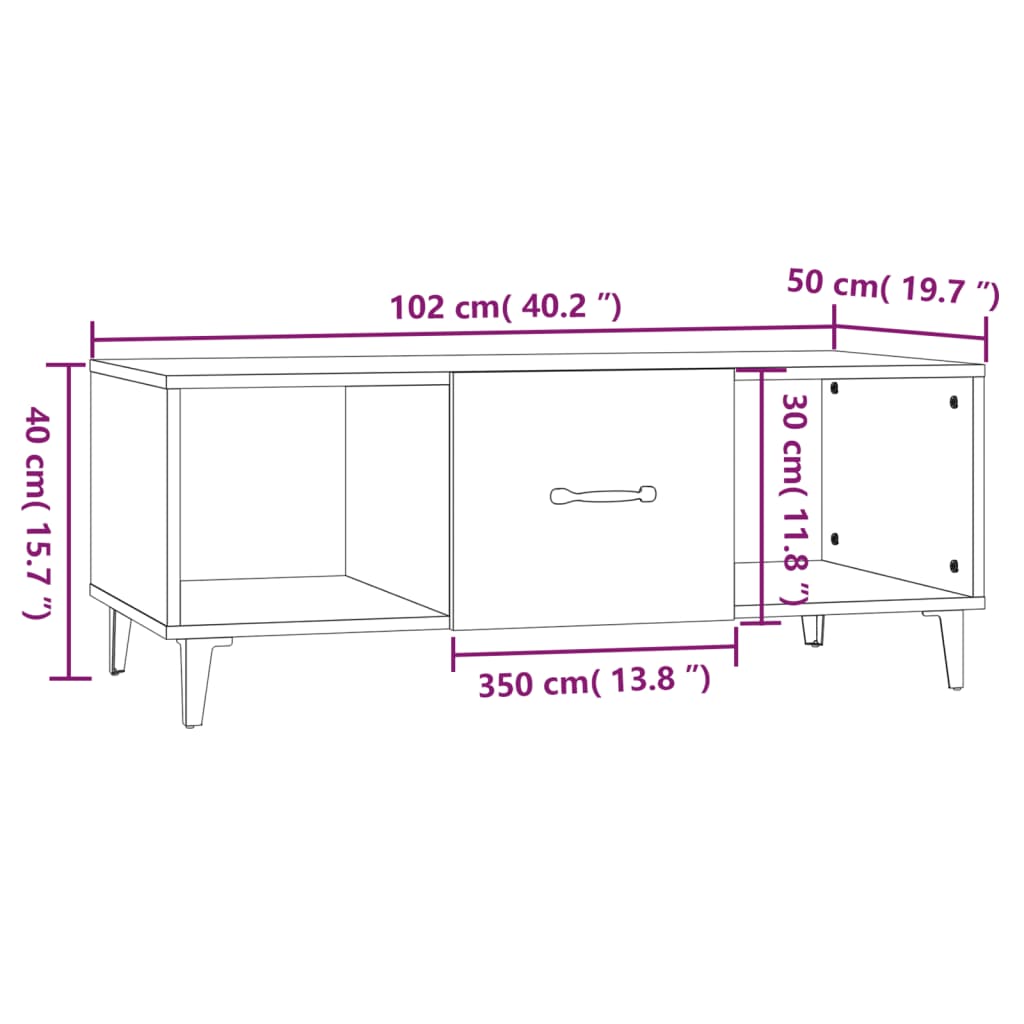 vidaXL Salontafel 102x50x40 cm bewerkt hout gerookt eikenkleurig - Aashly