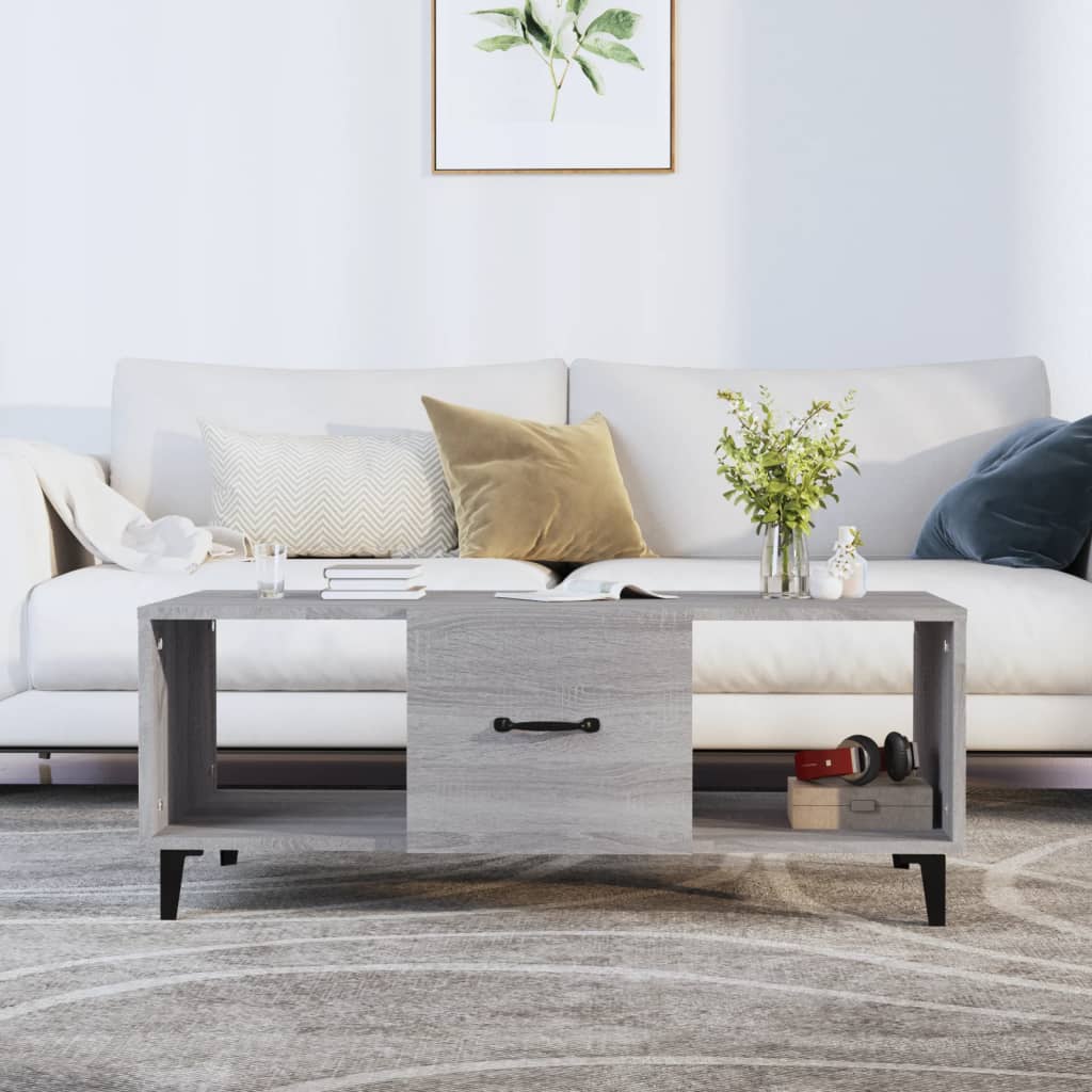 vidaXL Salontafel 102x50x40 cm bewerkt hout gerookt eikenkleurig - Aashly