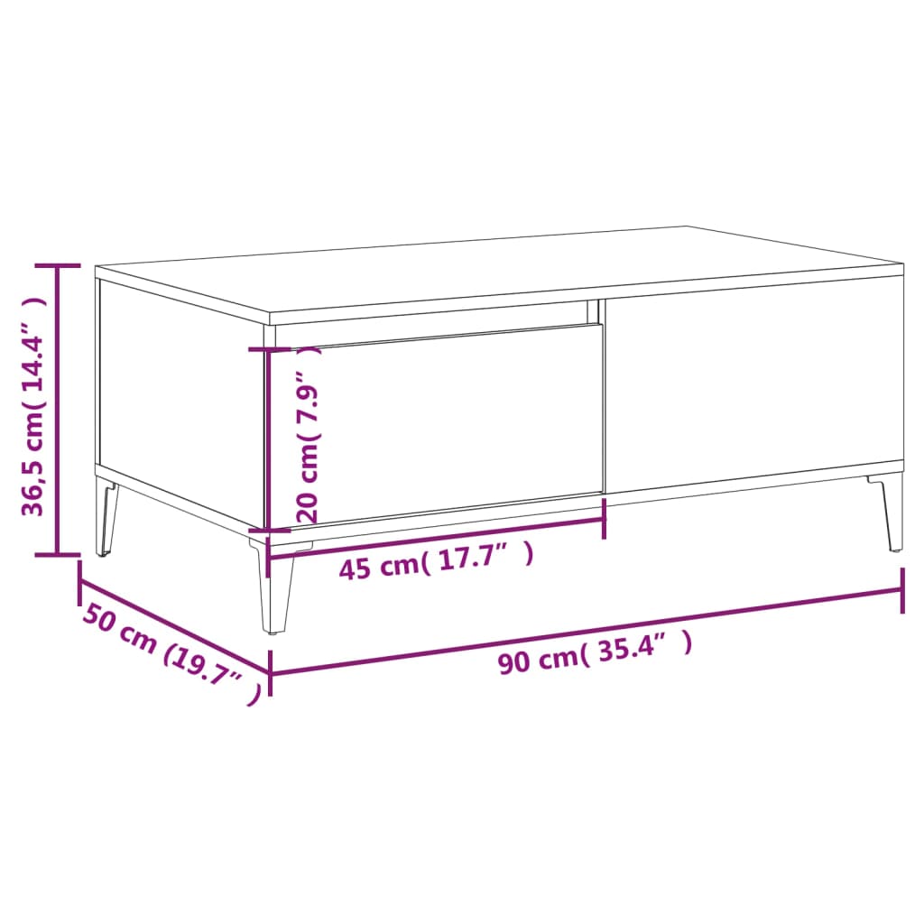 vidaXL Salontafel 90x50x36,5 cm bewerkt hout wit - Aashly