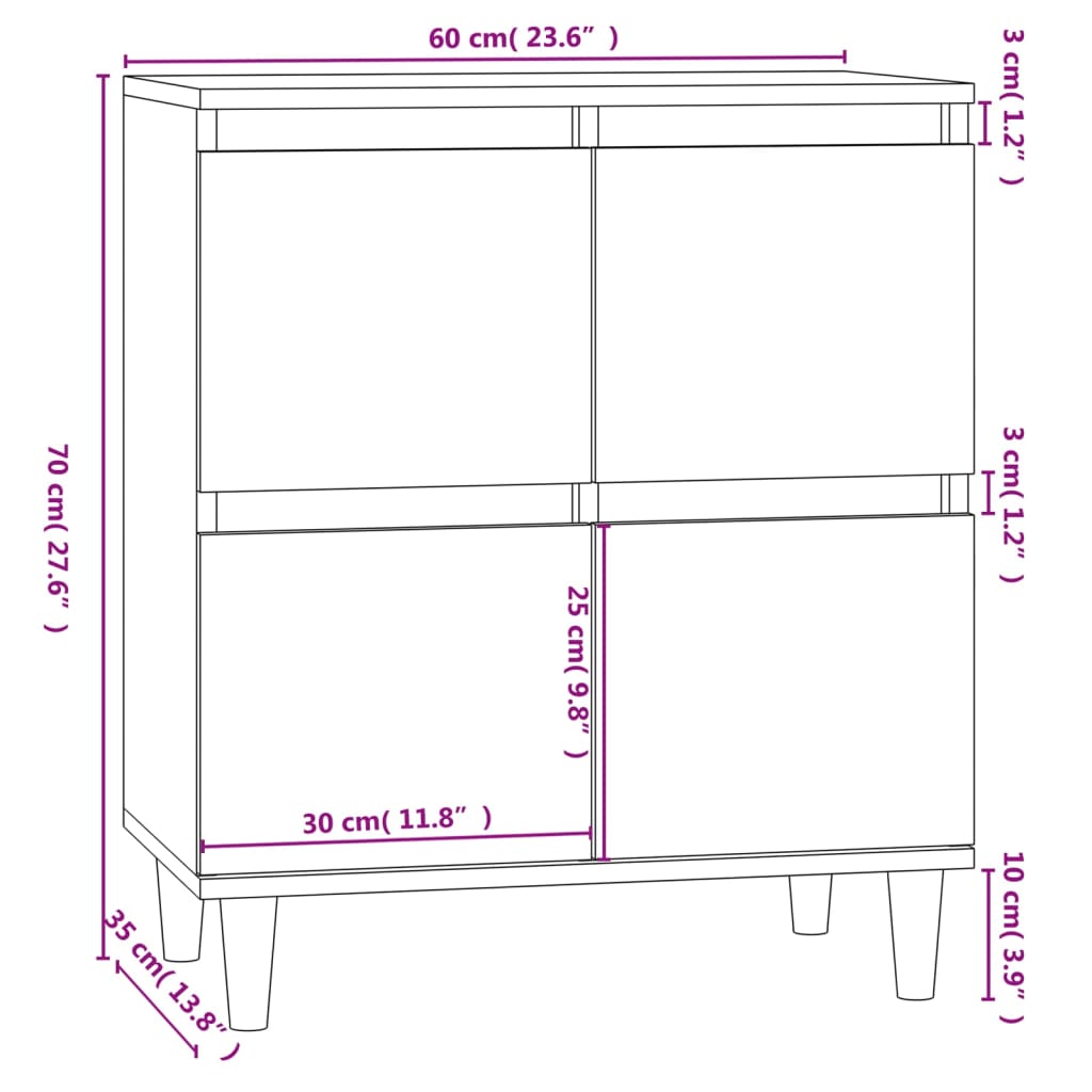 vidaXL Dressoir 60x35x70 cm bewerkt hout wit - Aashly