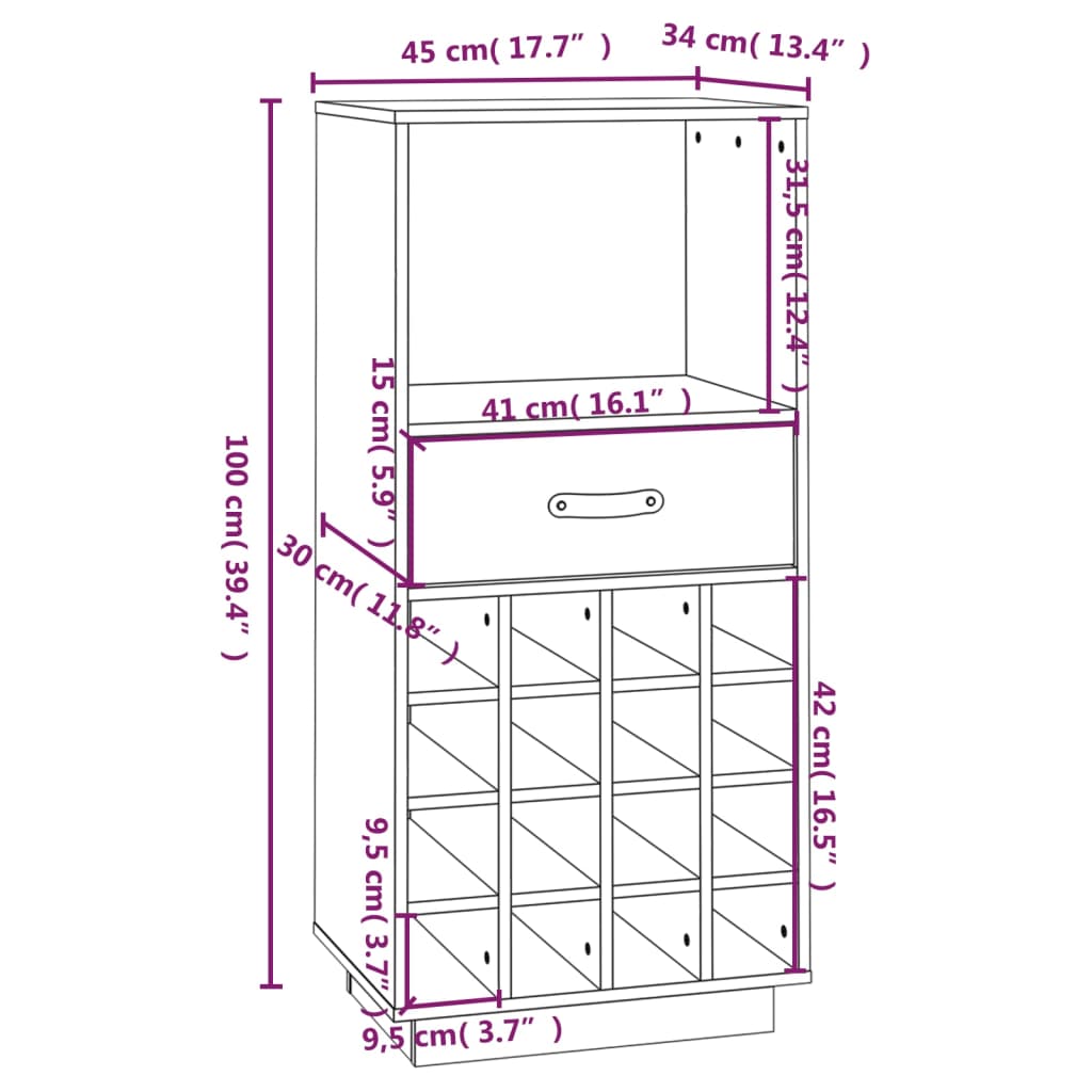 vidaXL Wine Cabinet 45x34x100 cm Solid Pinewood