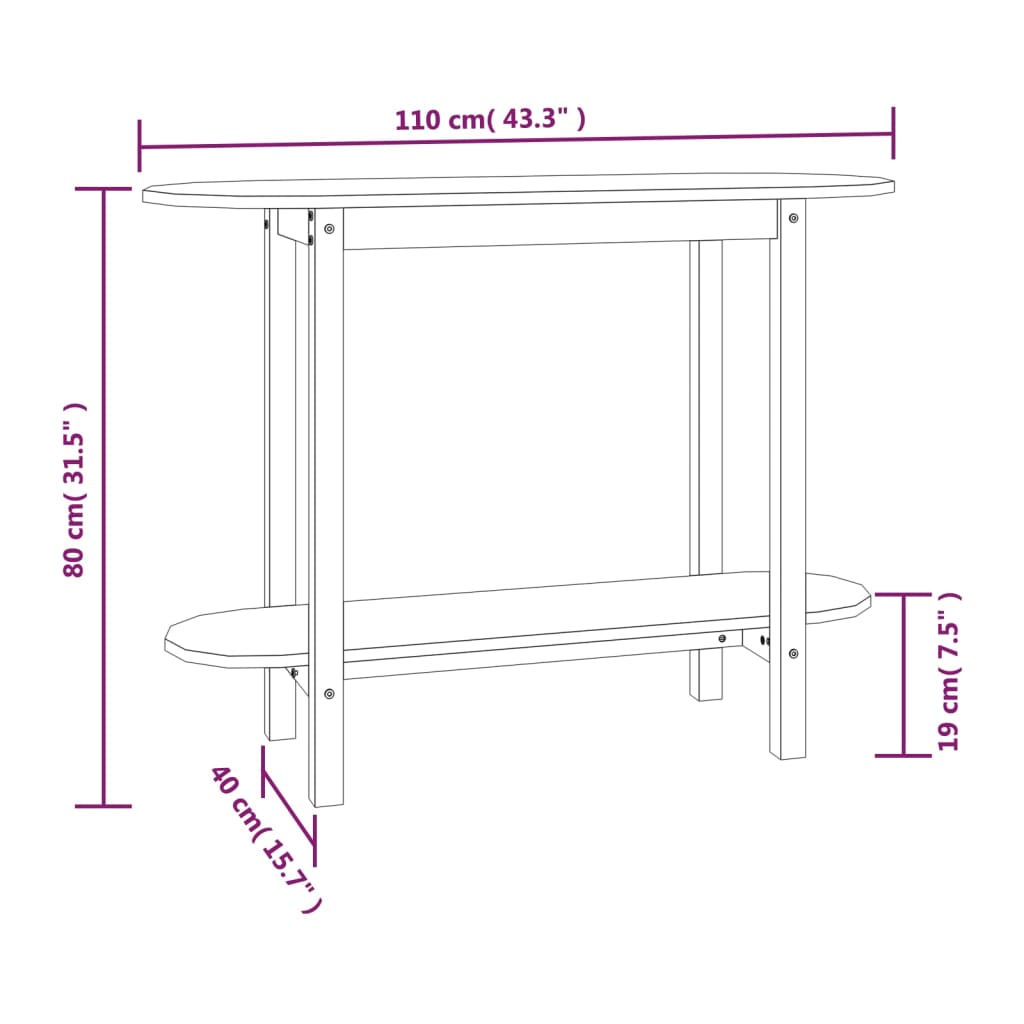 vidaXL Wandtafel 110x40x80 cm massief grenenhout wit - Aashly
