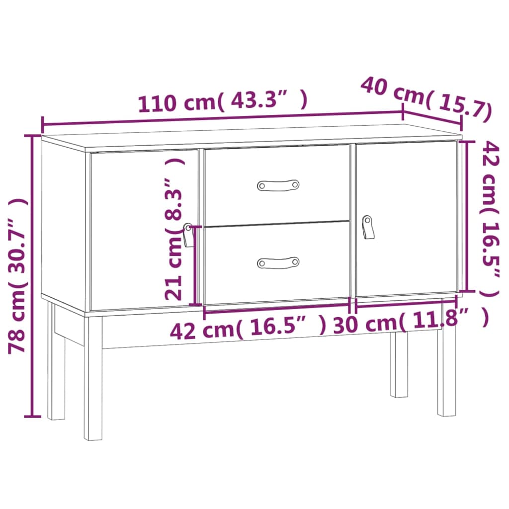 vidaXL Dressoir 110x40x78 cm massief grenenhout - Aashly