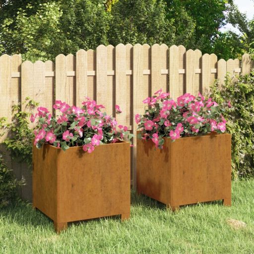 vidaXL Plantenbakken met poten 2 st roestig 42x40x43 cm cortenstaal - Aashly
