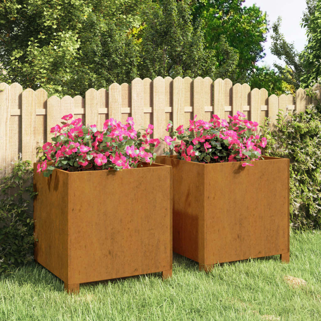 vidaXL Plantenbakken met poten 2 st roestig 42x40x43 cm cortenstaal - Aashly