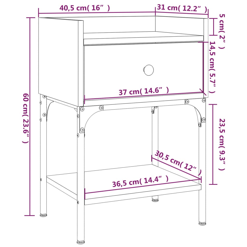 vidaXL Nachtkastjes 2 st 40,5x31x60 cm bewerkt hout zwart - Aashly