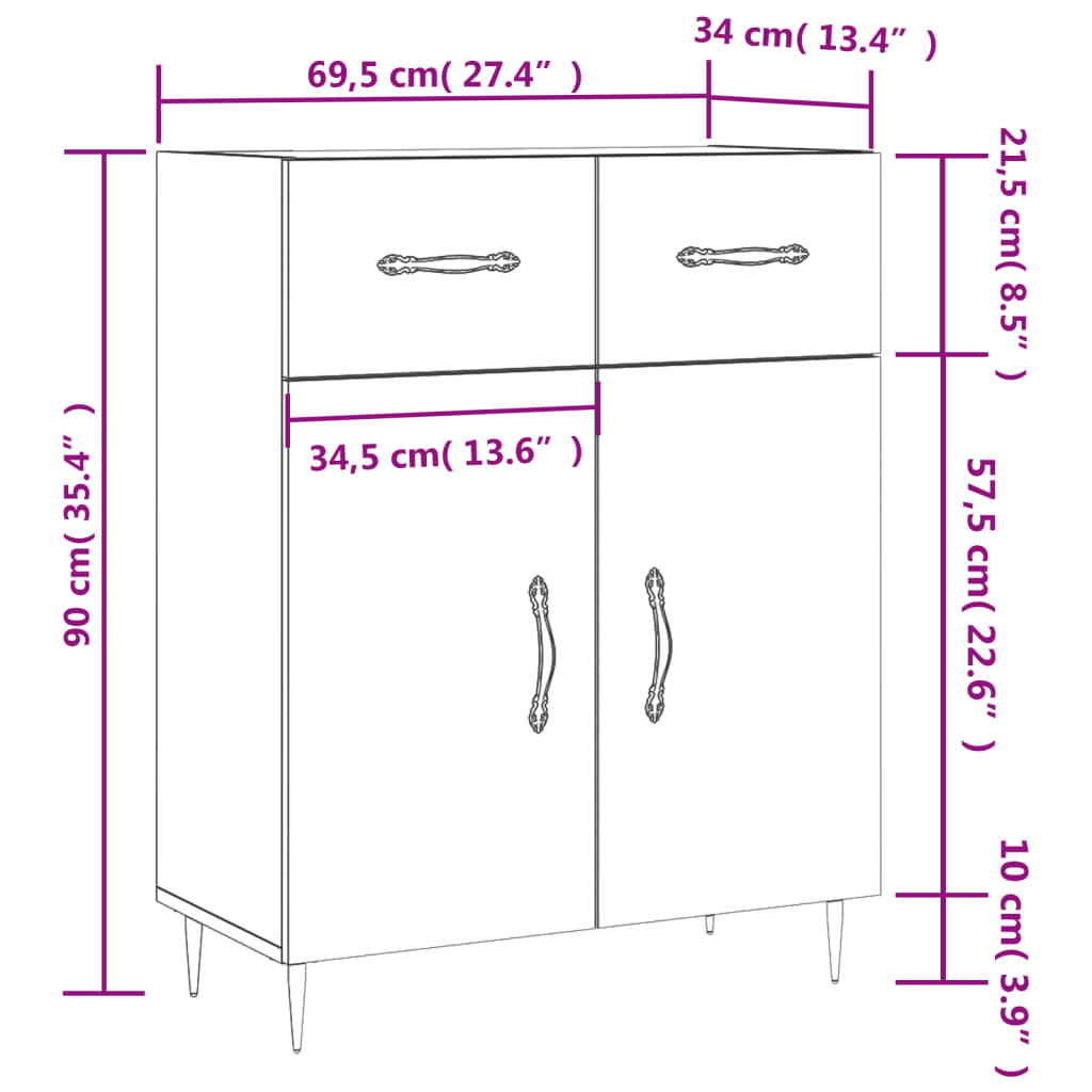 vidaXL Dressoir 69,5x34x90 cm bewerkt hout wit - Aashly