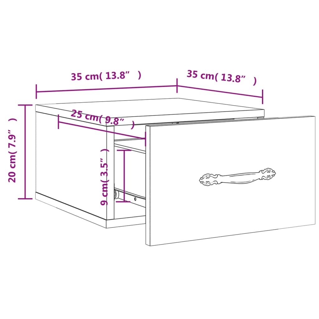vidaXL Nachtkastjes 2 st wandgemonteerd 35x35x20 cm hoogglans wit - Aashly