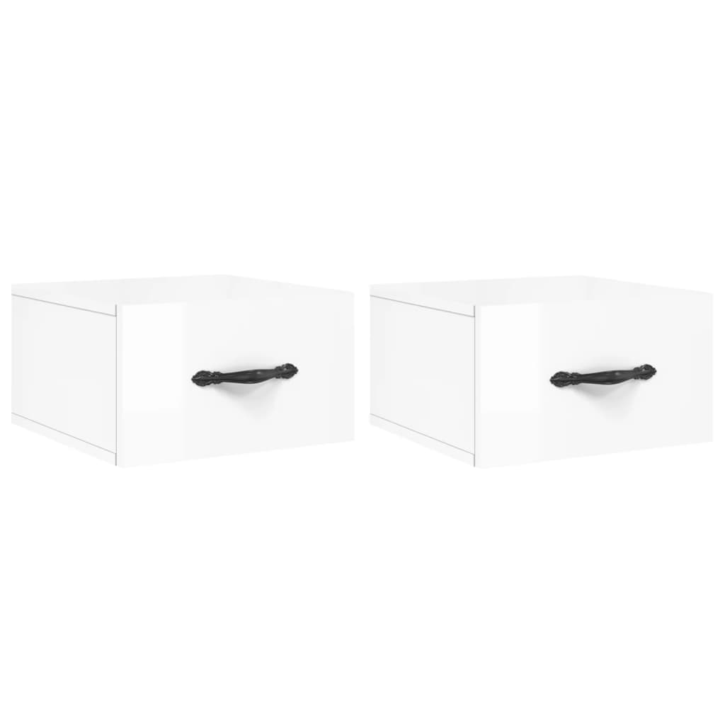 vidaXL Nachtkastjes 2 st wandgemonteerd 35x35x20 cm hoogglans wit - Aashly