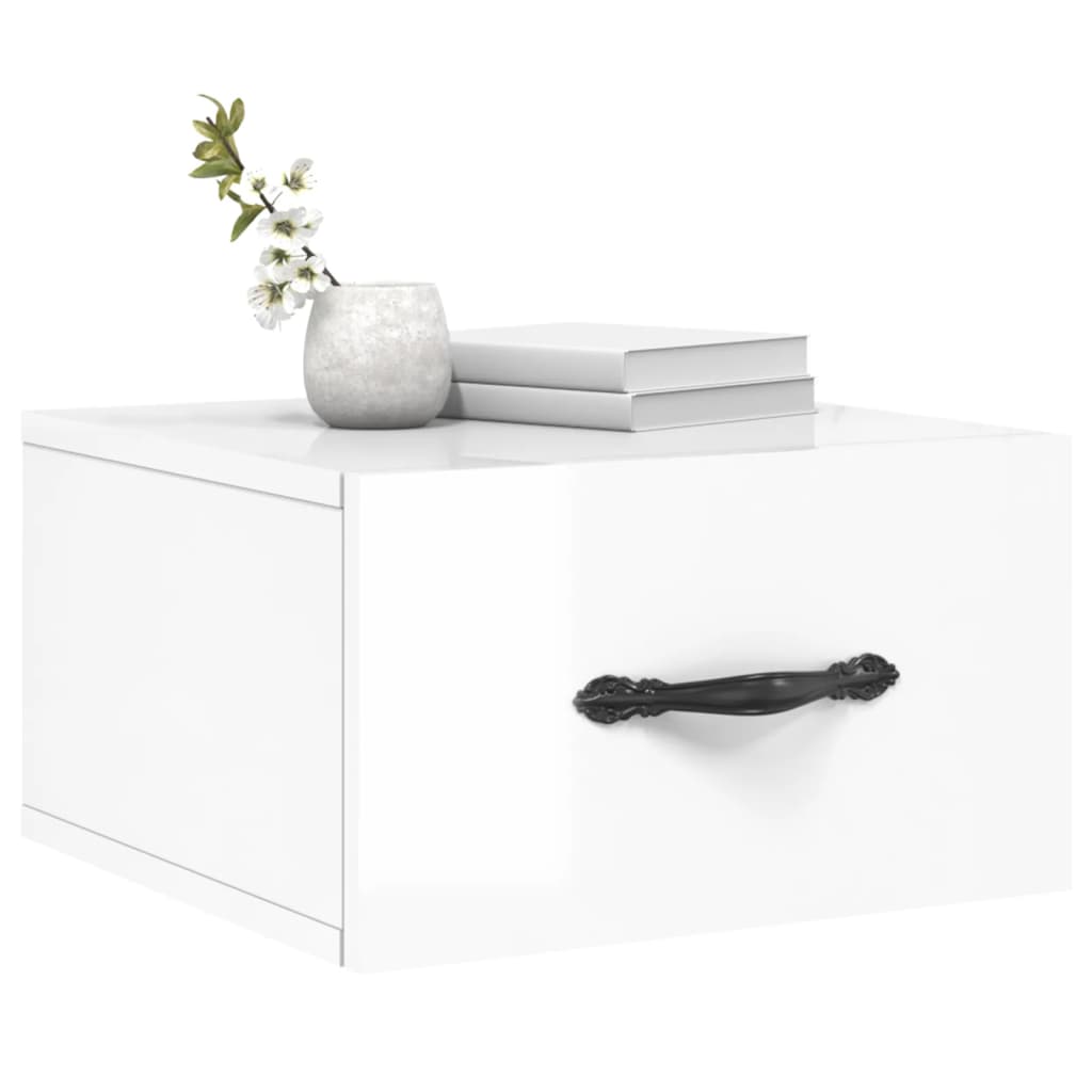 vidaXL Nachtkastjes 2 st wandgemonteerd 35x35x20 cm hoogglans wit - Aashly