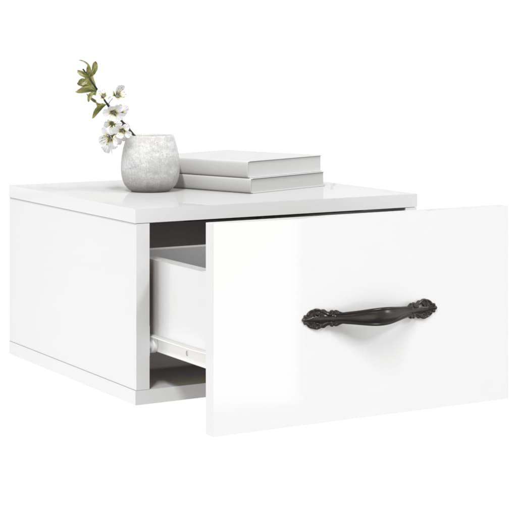 vidaXL Nachtkastjes 2 st wandgemonteerd 35x35x20 cm hoogglans wit - Aashly