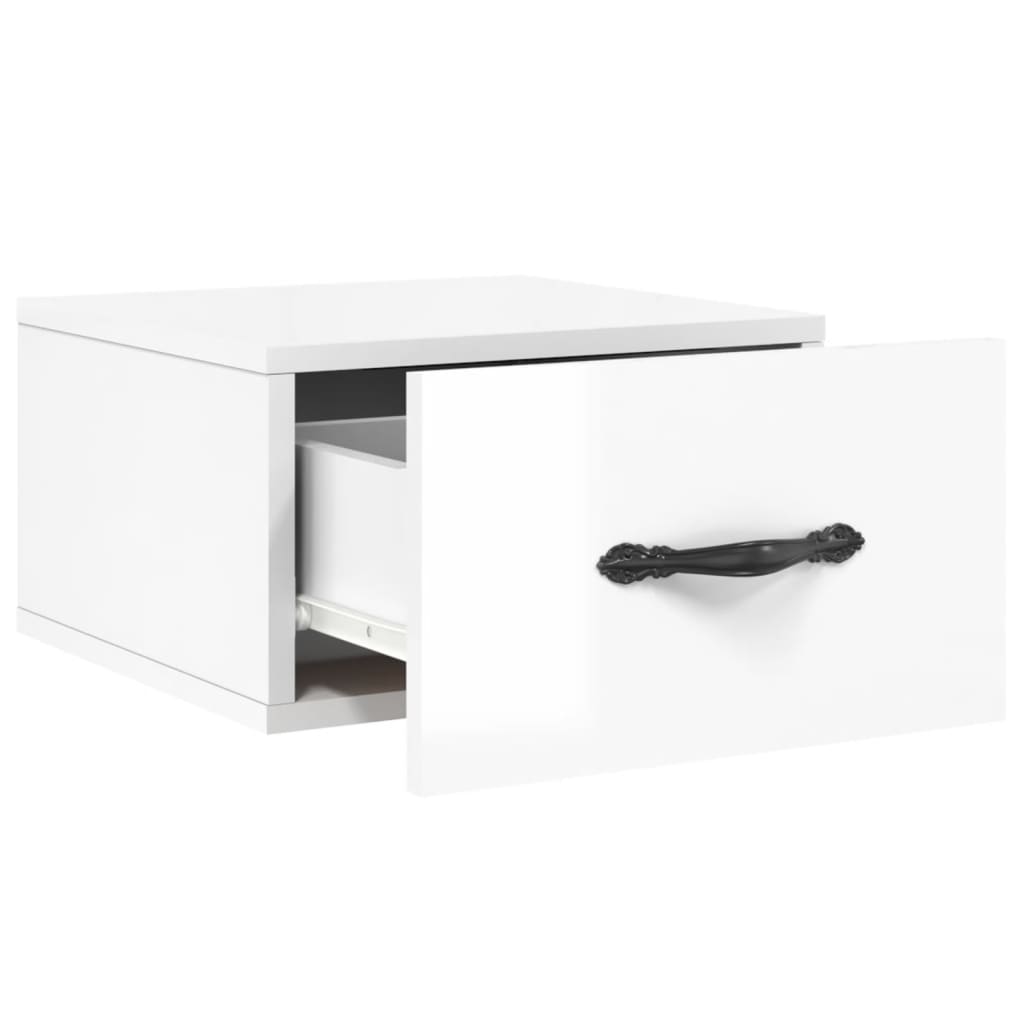 vidaXL Nachtkastjes 2 st wandgemonteerd 35x35x20 cm hoogglans wit - Aashly