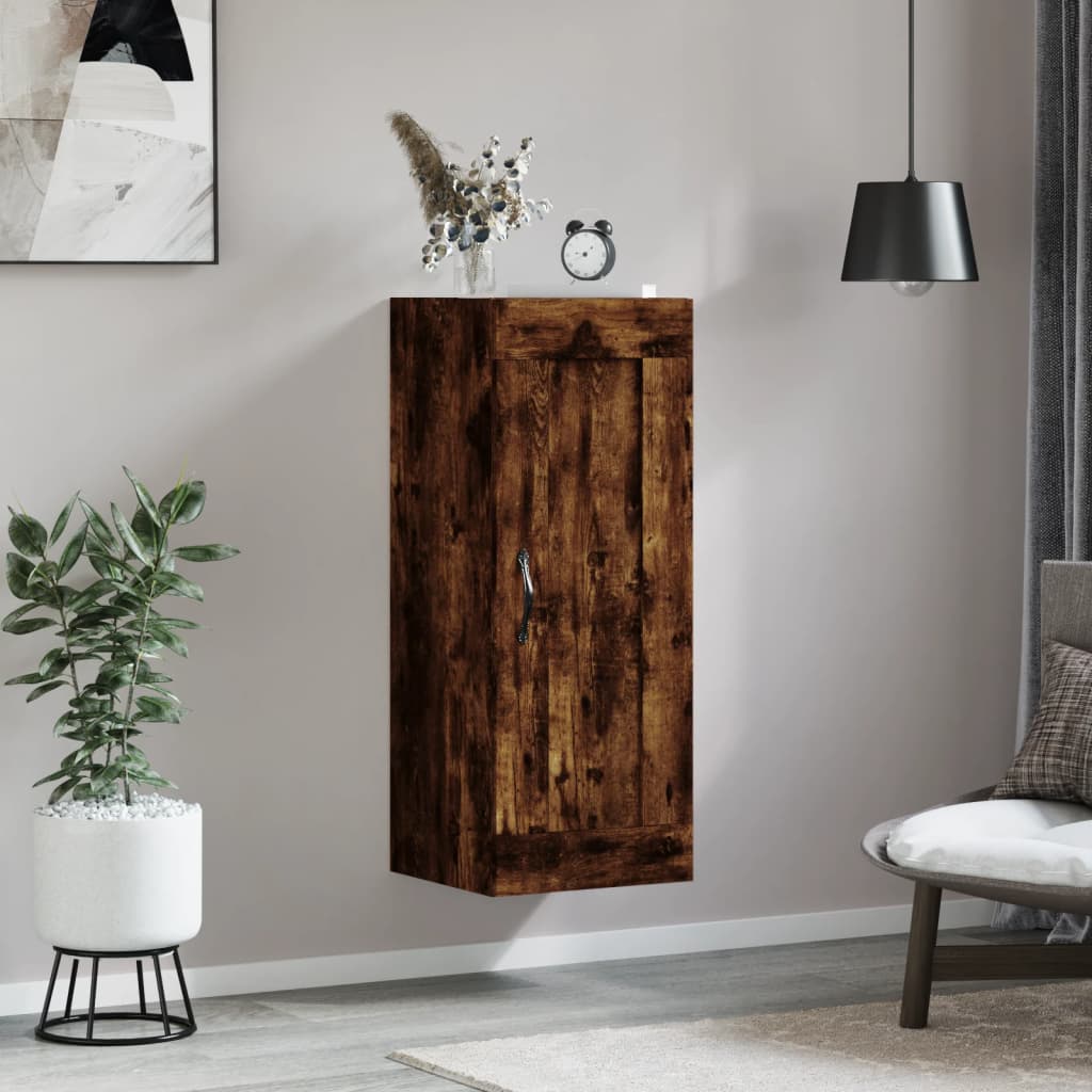 vidaXL Wandkast 34,5x34x90 cm bewerkt hout gerookt eikenkleurig - Aashly