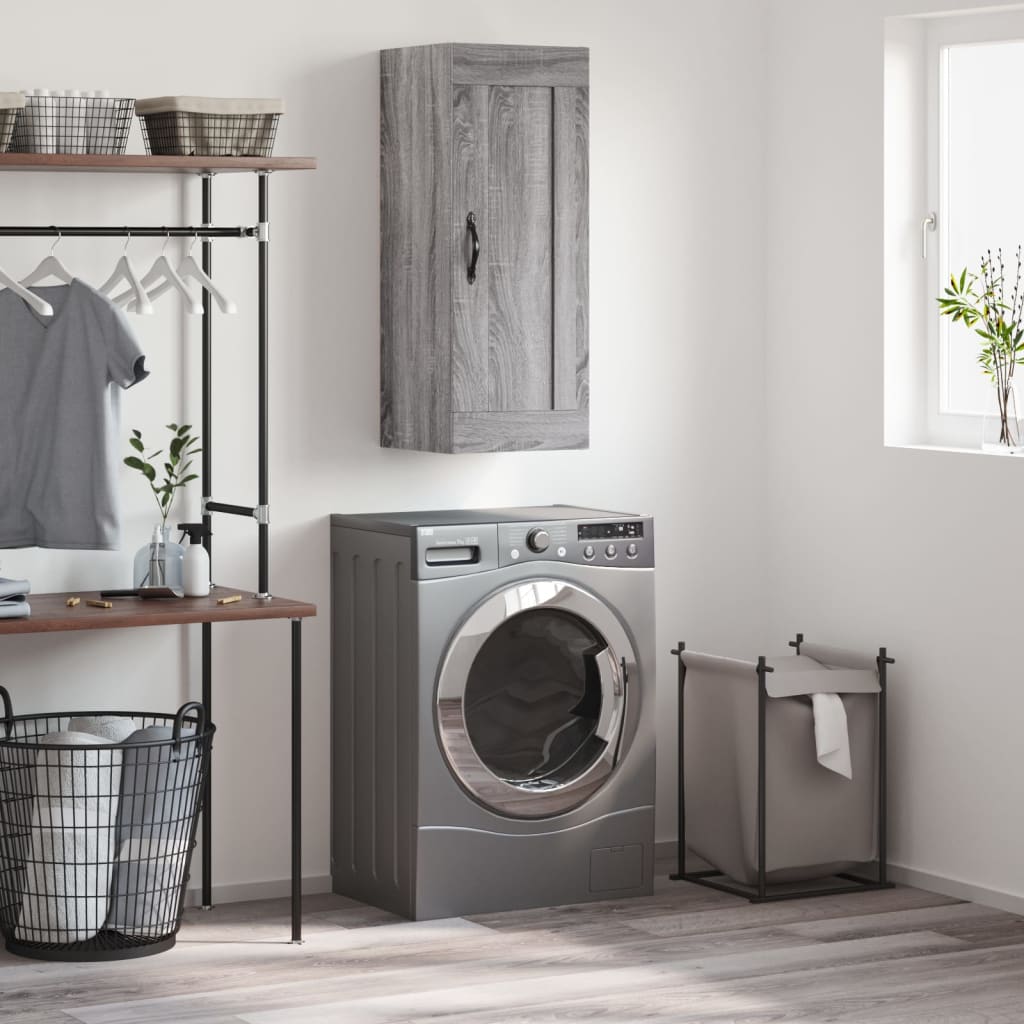 vidaXL Wandkast 34,5x34x90 cm bewerkt hout gerookt eikenkleurig - Aashly