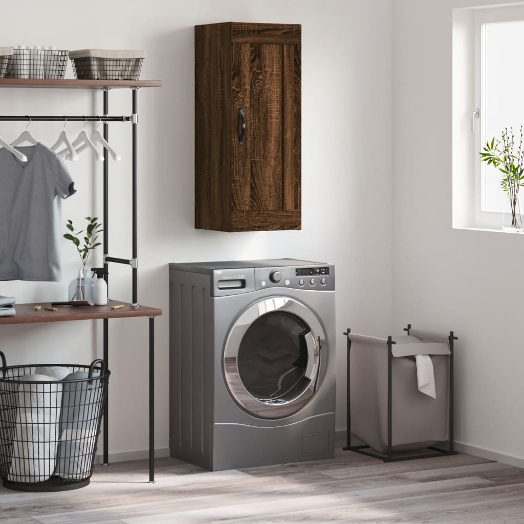 vidaXL Wandkast 34,5x34x90 cm bewerkt hout gerookt eikenkleurig - Aashly