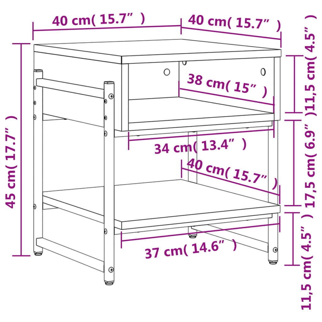 vidaXL Salontafel 40x40x45 cm bewerkt hout bruin eikenkleur