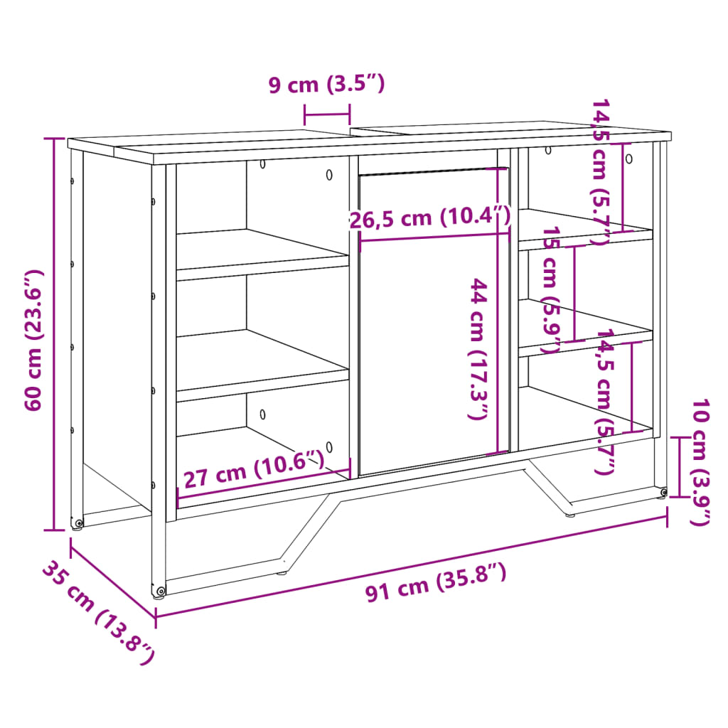 vidaXL Wastafelkast 91x35x60 cm bewerkt hout zwart