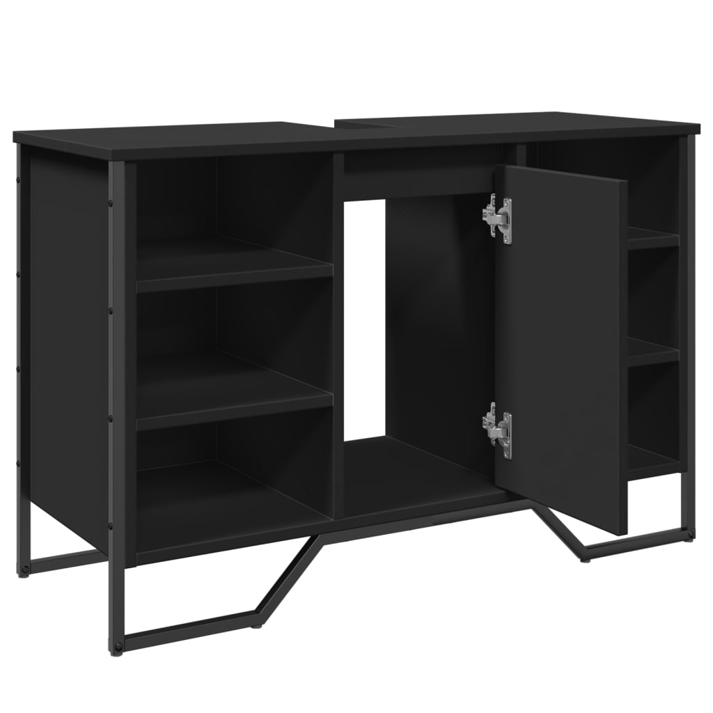 vidaXL Wastafelkast 91x35x60 cm bewerkt hout zwart