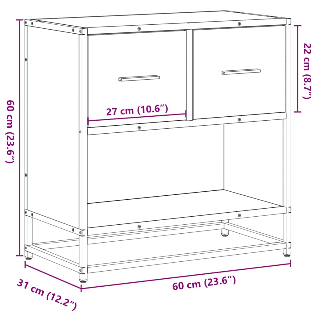 vidaXL Nachtkastje 60x31x60 cm bewerkt hout en metaal grijs sonoma - Aashly