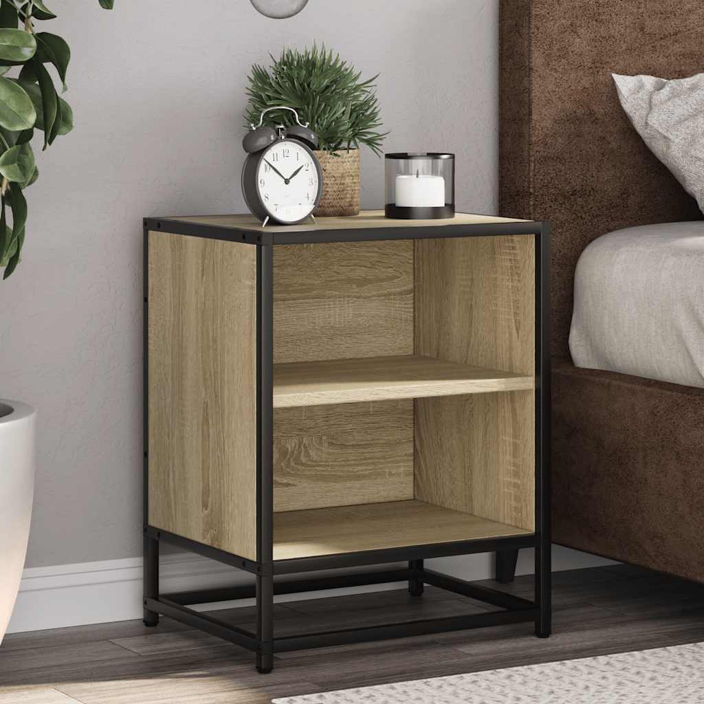 vidaXL Nachtkastjes 2 st 40x31x50 cm bewerkt hout&metaal gerookt eiken - Aashly